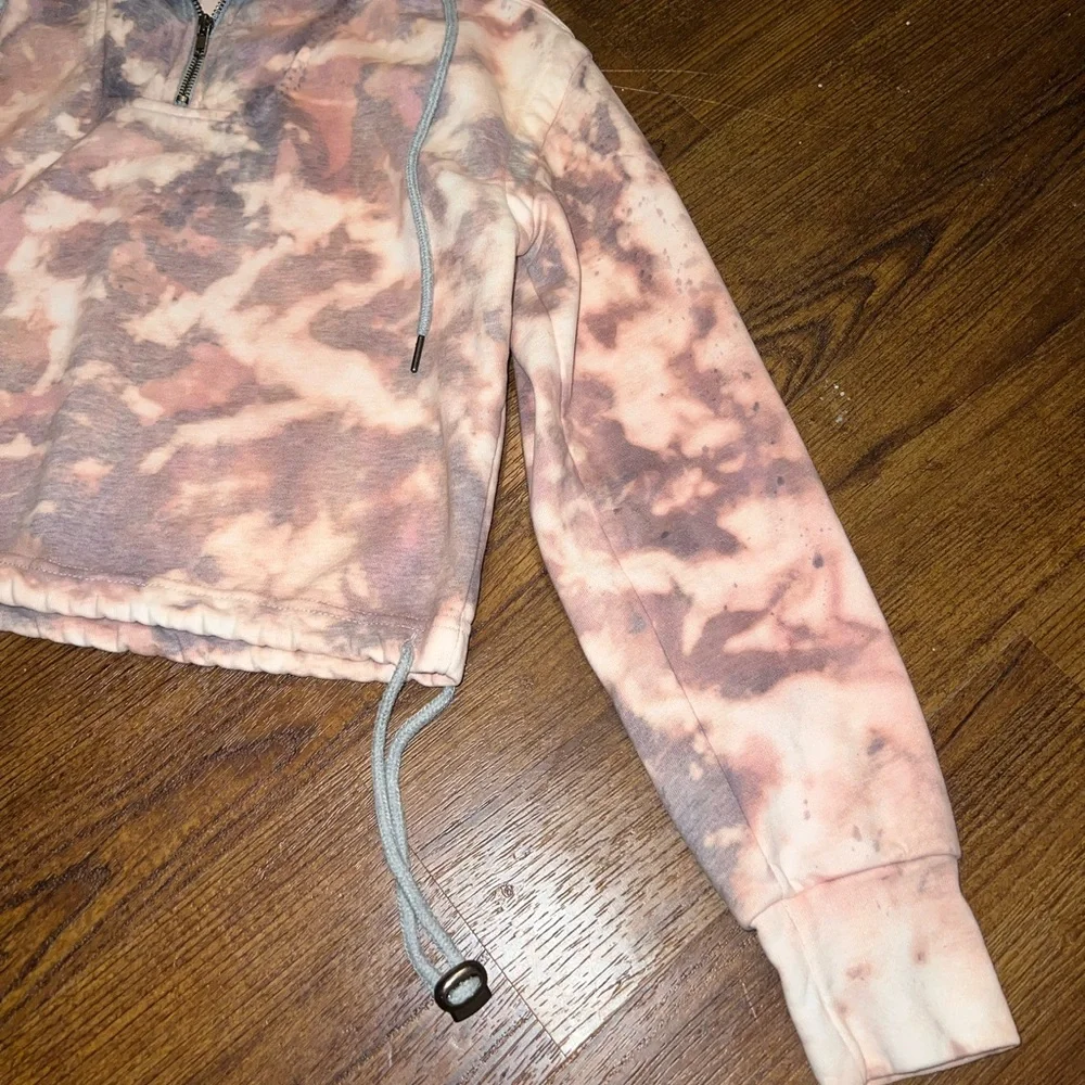 Gray Pink Colorful Acid Wash Quarter Zip Crop Long Sleeve Boho Pullover Size M - Picture 10 of 13